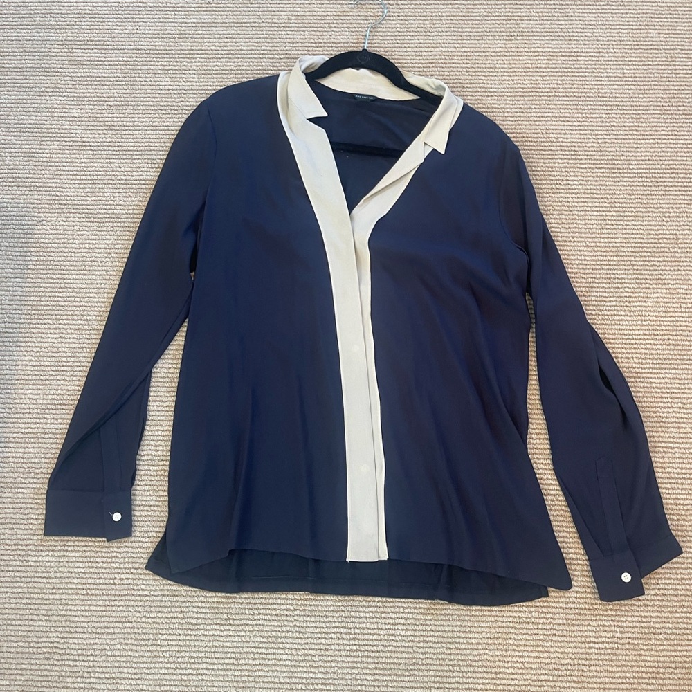 Ann Taylor Blue and White Relaxed Button Down Blouse